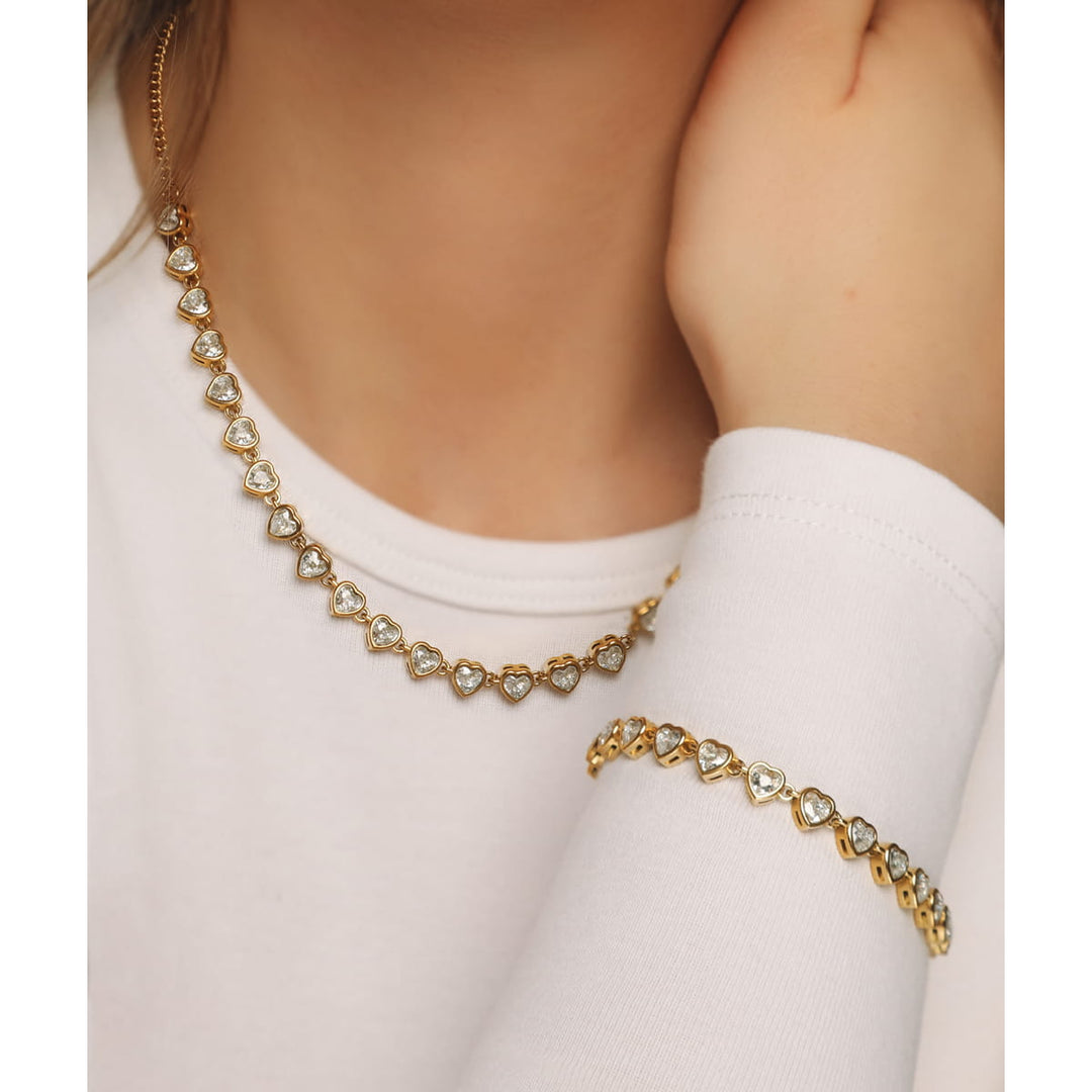 Herz Schmuck Halskette wasserfest Damen 18K vergoldet