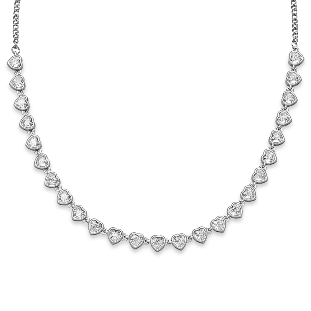 Herz Kette Silber Edelstahl mit Herzen Zirkonia Steine