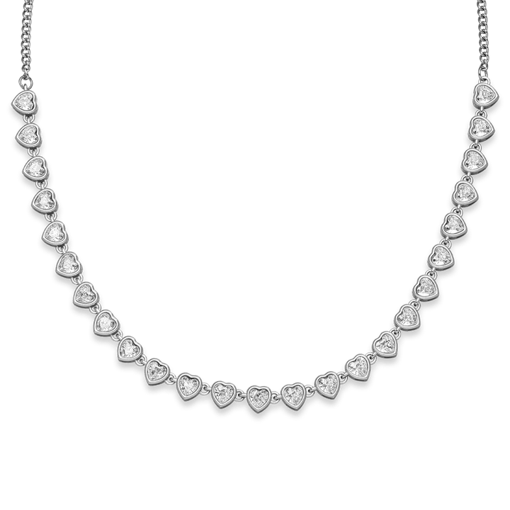 Herz Kette Silber Edelstahl mit Herzen Zirkonia Steine