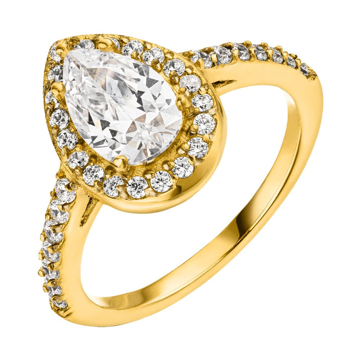 Tropfen Ring wasserfest 18K vergoldet Glitzer Steine