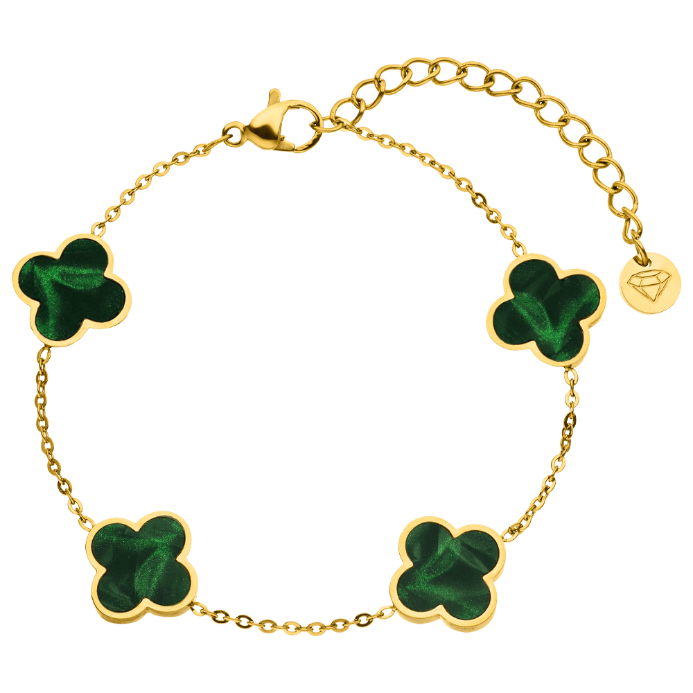 Grünes Clover Armband Edelstahl wasserfest 18K vergoldet Kleeblatt