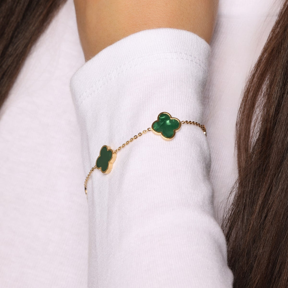 Clover Armband grün 18K vergoldet Kleeblatt wasserfest