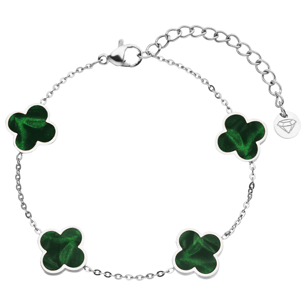 Clover Armband Edelstahl Silber Grün wasserfest Kleeblätter