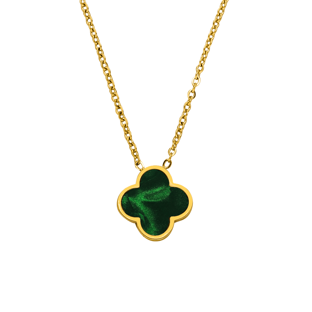Clover Kette Grün 18K vergoldet Kleeblatt wasserfest Edelstahl