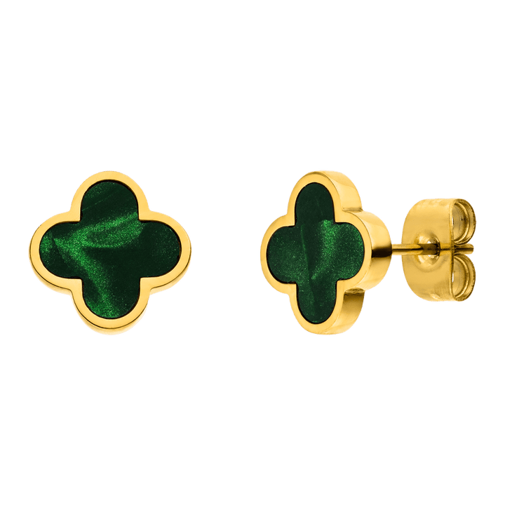 Grüne Clover Ohrstecker wasserfest 18K vergoldet Edelstahl