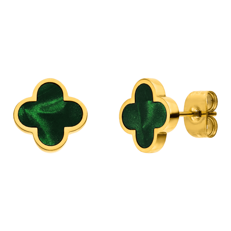 Grüne Clover Ohrstecker wasserfest 18K vergoldet Edelstahl