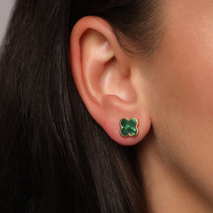 Clover Ohrstecker Edelstahl wasserfest 18K vergoldet Grün