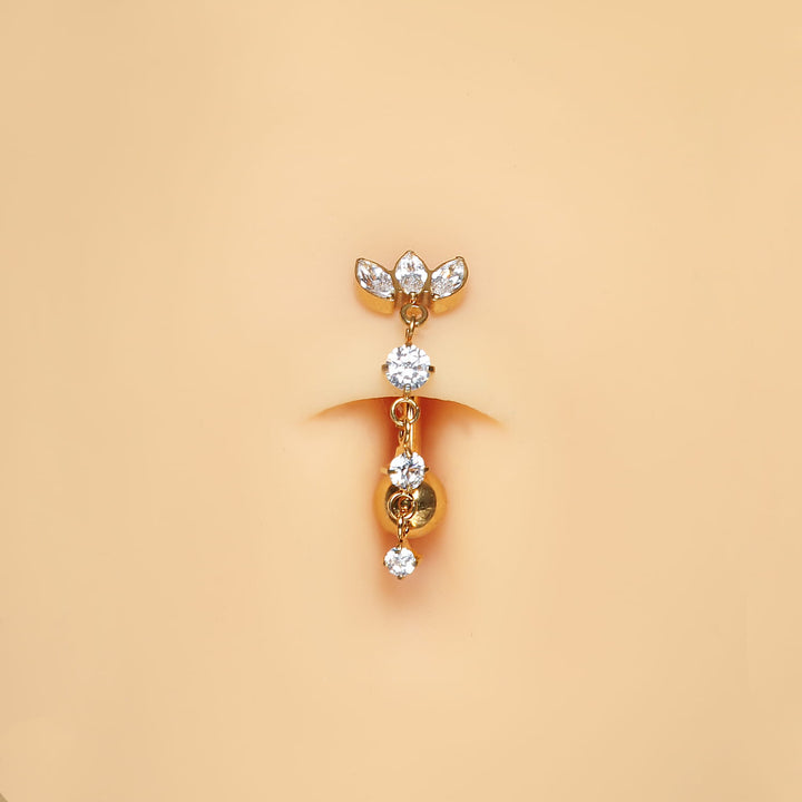 Bauchnabel Piercing Lotus Blüte Titan gold wasserfest Glitzer Steine