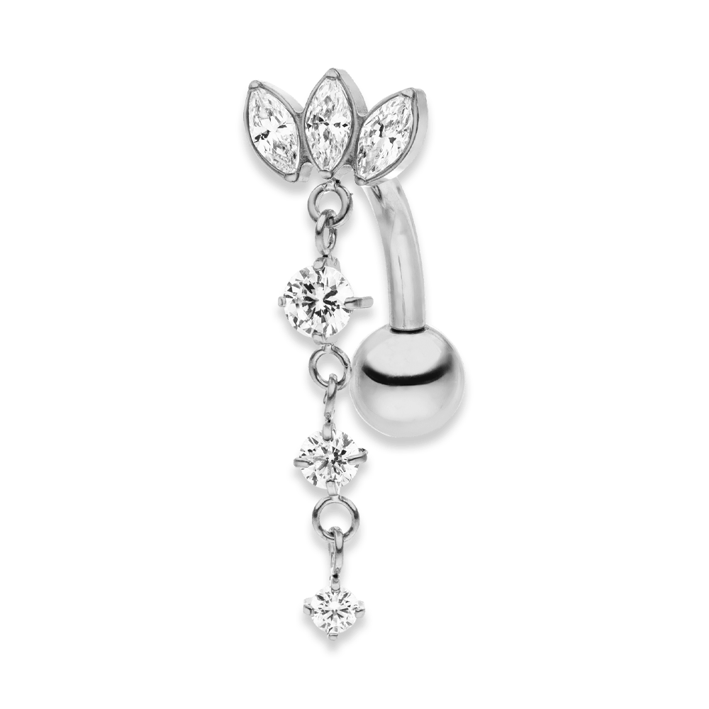 Bauchnabel Piercing Lotus Blüte Anhänger Zirkonia Titan Silber