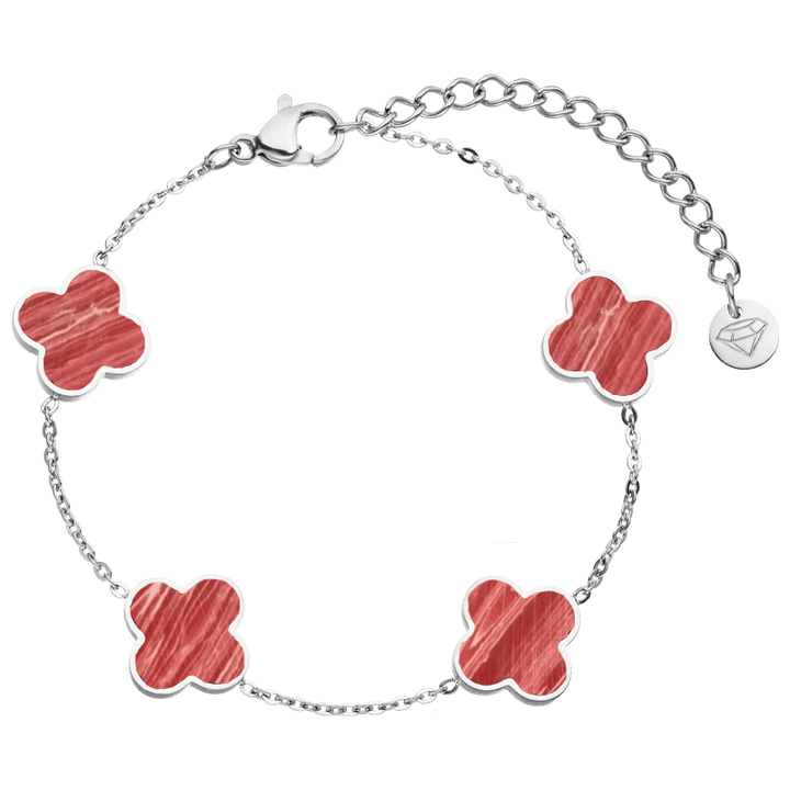 Clover Armband rot Edelstahl Silber Kleeblätter wasserfest