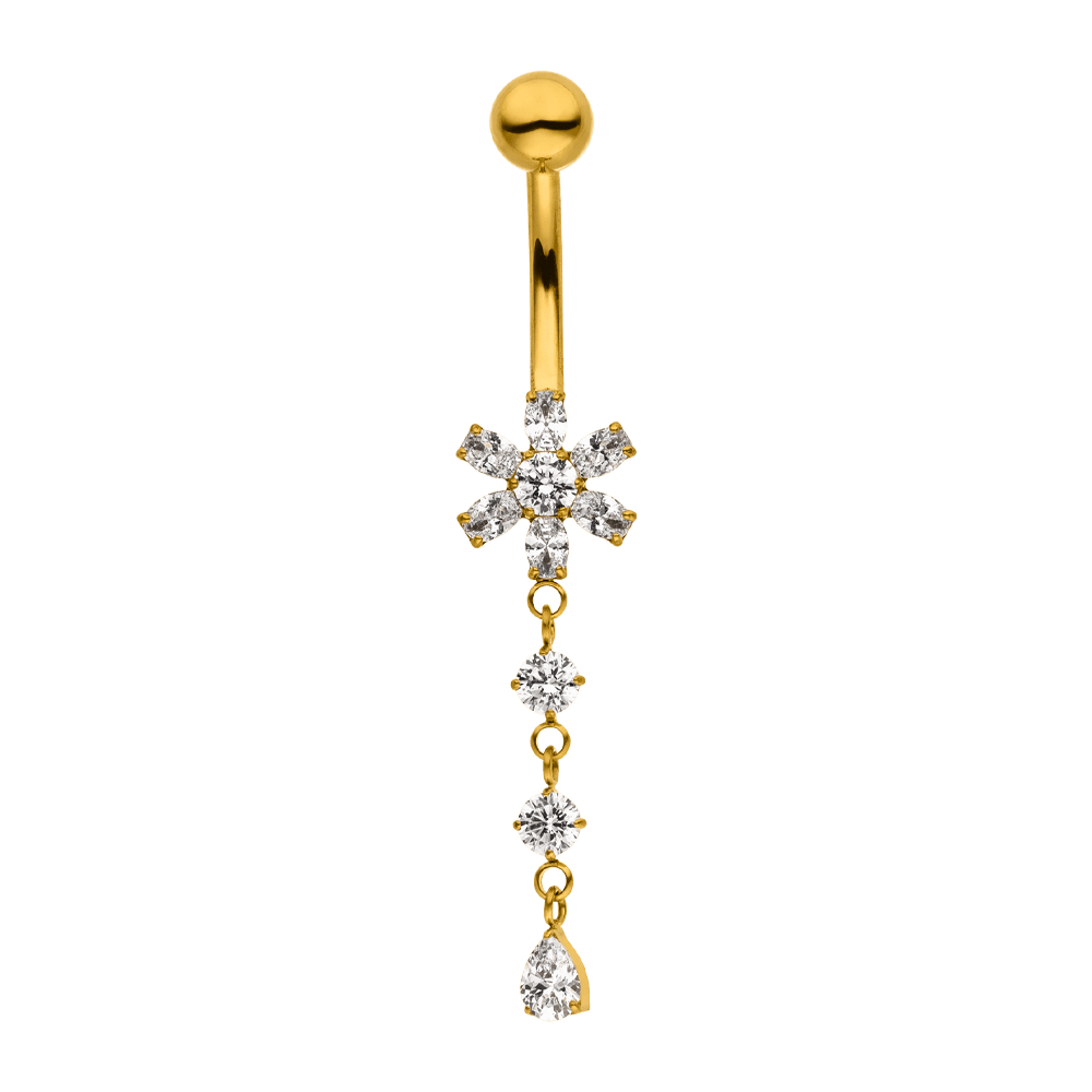 Bauchnabelpiercing Blume Zirkonia Titan 18K vergoldet wasserfest