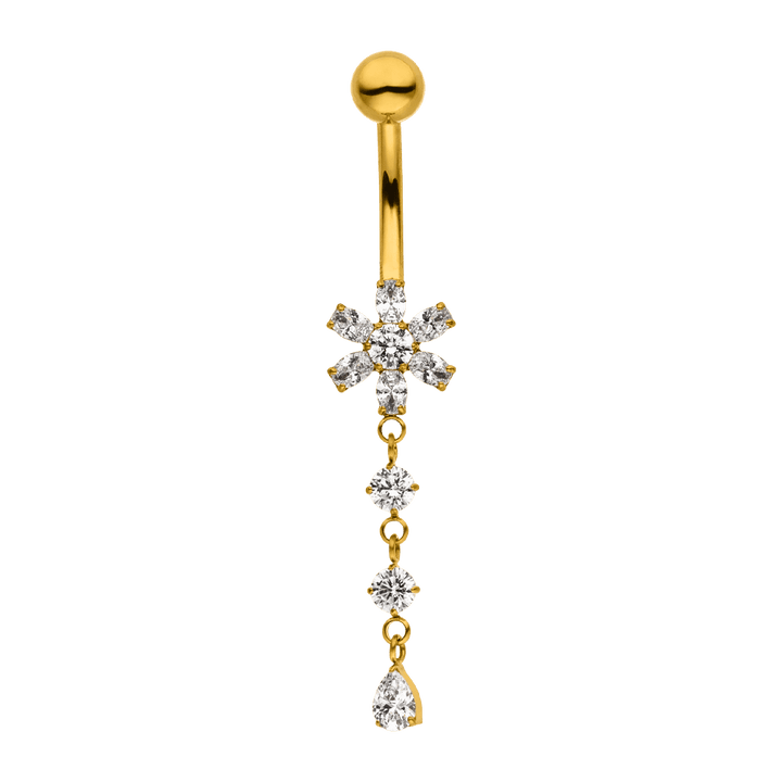 Bauchnabelpiercing Blume Zirkonia Titan 18K vergoldet wasserfest