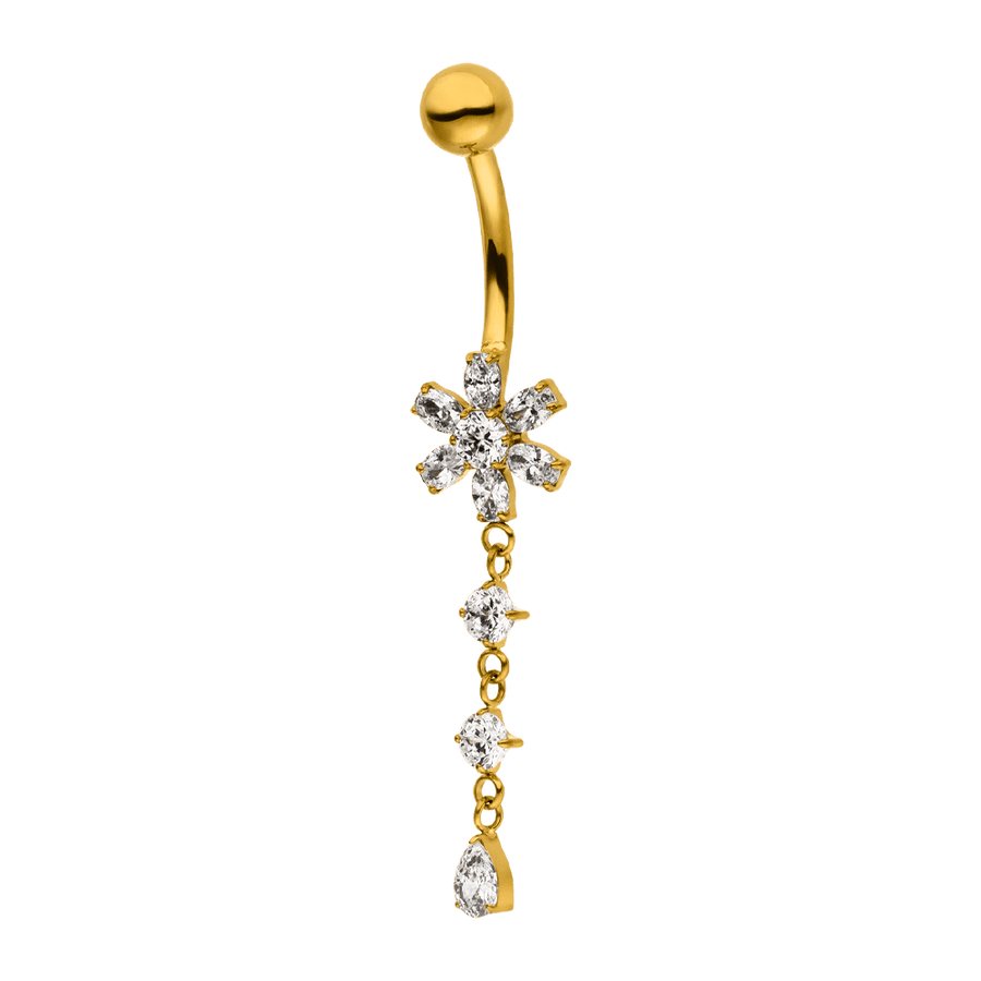 Blumen Bauchnabelpiercing Steinchen hängend lang Titan vergoldet