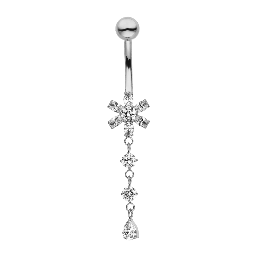 Silber Bauchnabelpiercing Titan Blümchen Glitzer