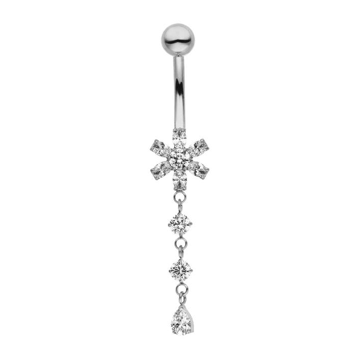 Silber Bauchnabelpiercing Titan Blümchen Glitzer