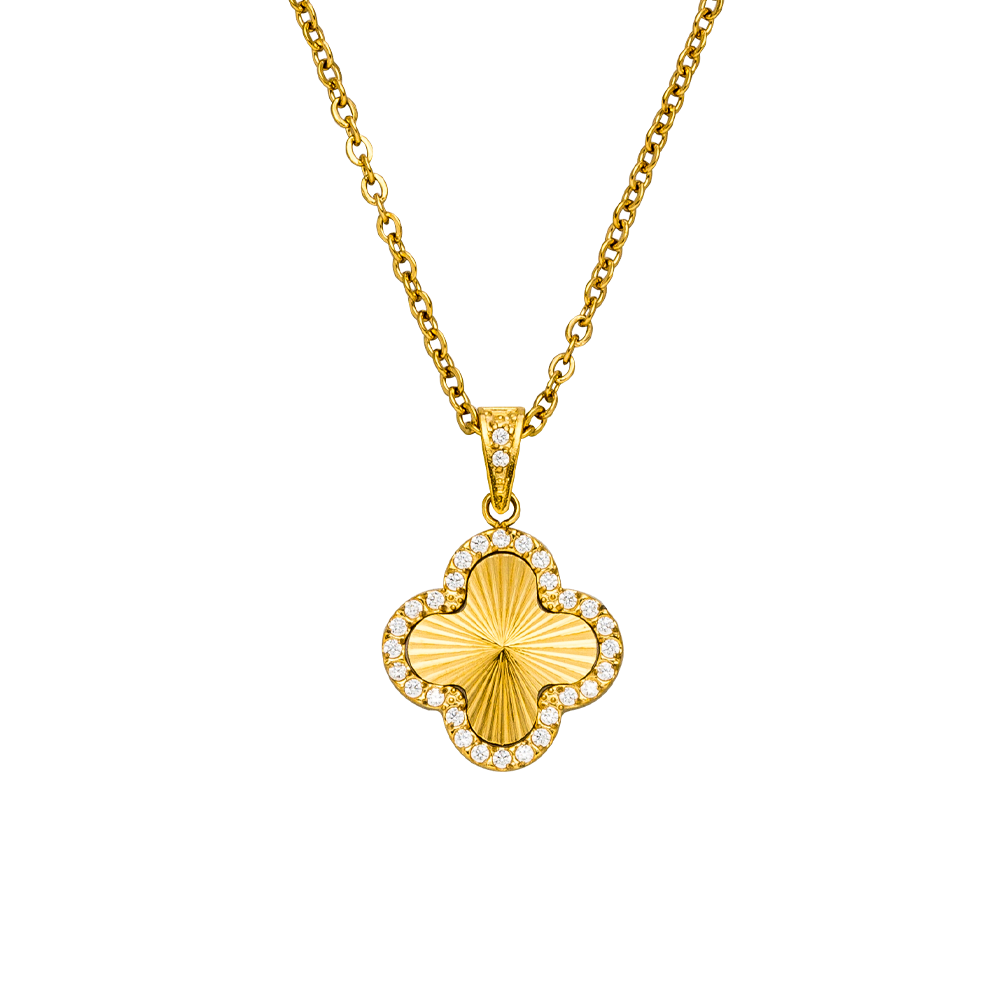Clover Halskette in Gold Edelstahl Kleeblatt Anhänger Glitzer