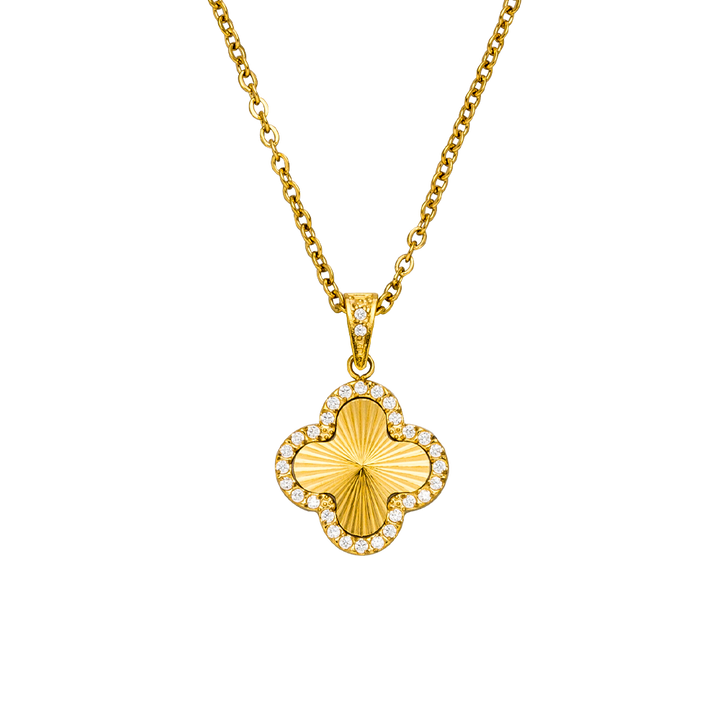 Clover Halskette in Gold Edelstahl Kleeblatt Anhänger Glitzer