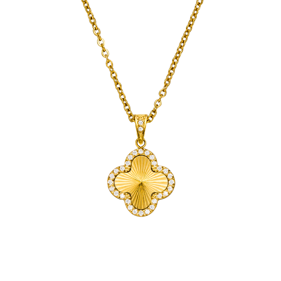 Clover Halskette in Gold Edelstahl Kleeblatt Anhänger Glitzer