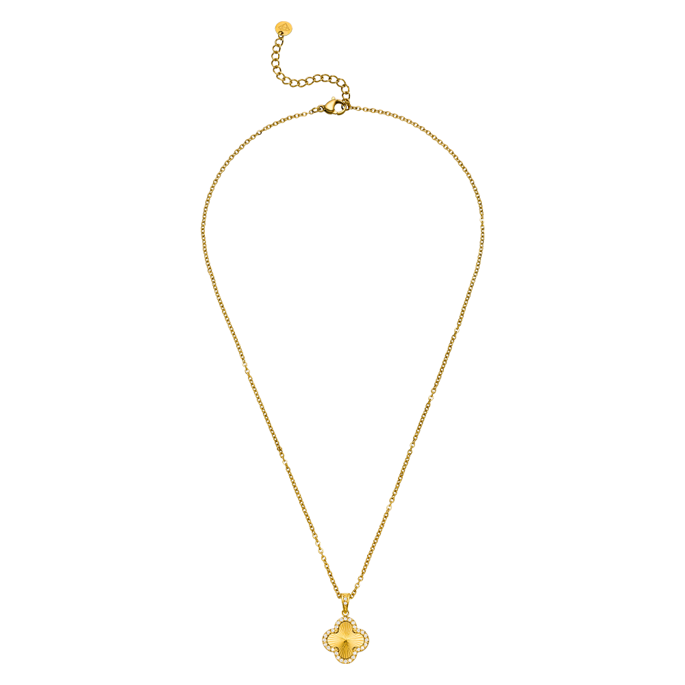 Kleeblatt Kette 18K vergoldet Glitzer Steinchen Clover