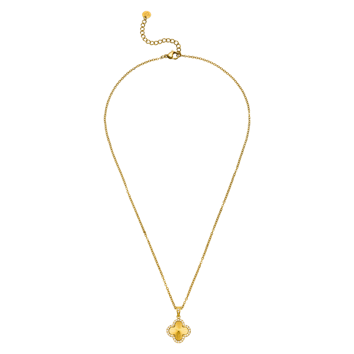 Kleeblatt Kette 18K vergoldet Glitzer Steinchen Clover