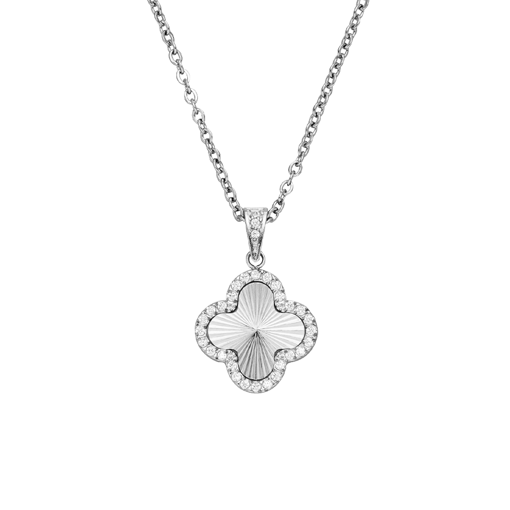 Clover Kette Silber Zirkonia Steine wasserfest Kleeblatt