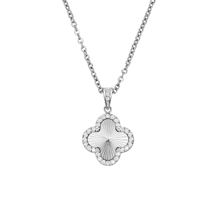 Clover Kette Silber Zirkonia Steine wasserfest Kleeblatt