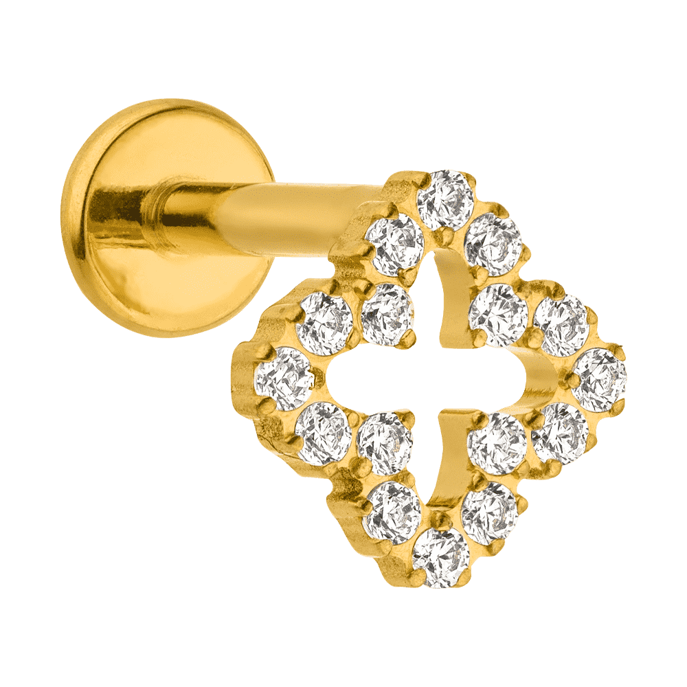 Kleeblatt Piercing mit Steinchen Gold Helix Titan vergoldet