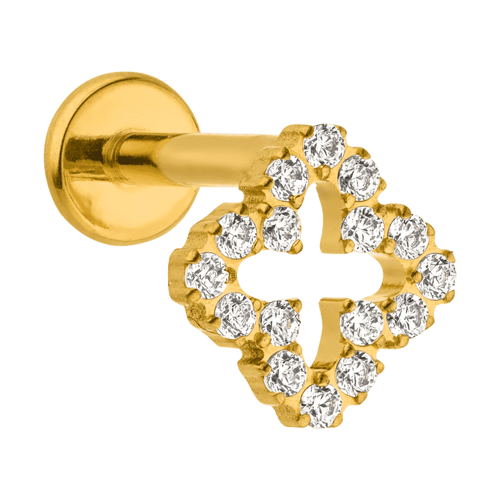 Kleeblatt Piercing mit Steinchen Gold Helix Titan vergoldet