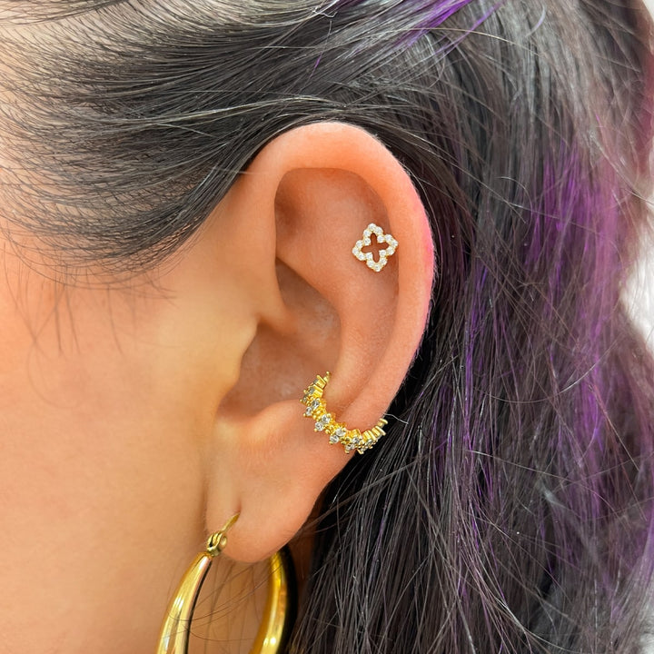 Helix Piercing Glitzer Kleeblatt Titan vergoldet