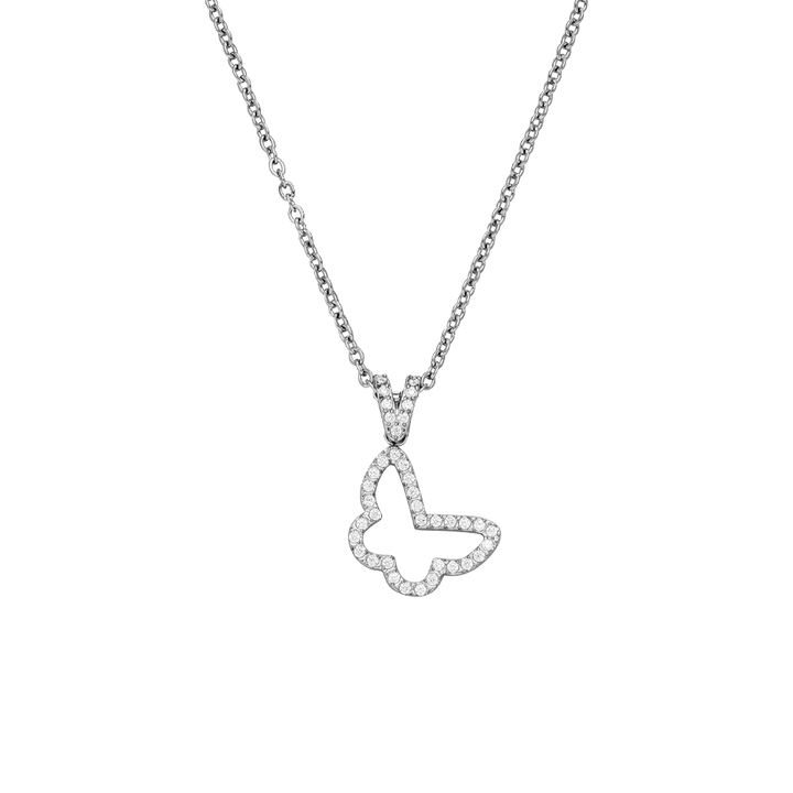 Kette mit Schmetterling Anhänger Silber wasserfest Glitzer Steinchen