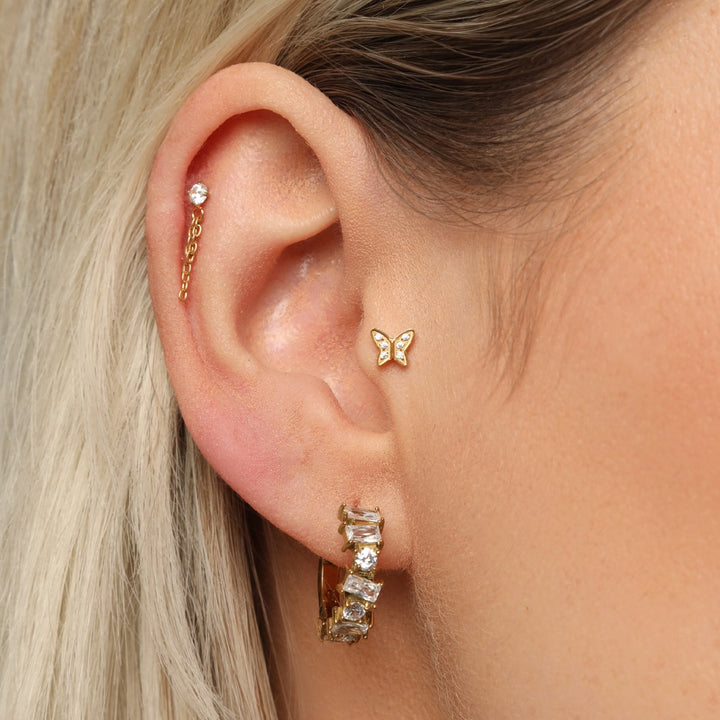 Tragus Piercing Schmetterling vergoldet mit Steine