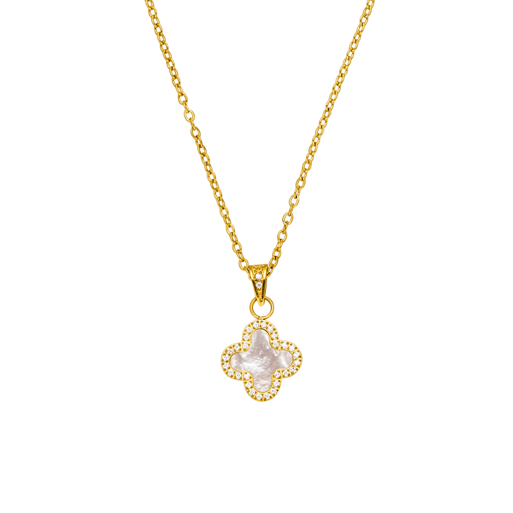 Clover Kette Gold Zirkonia Steinchen Edelstahl wasserfest
