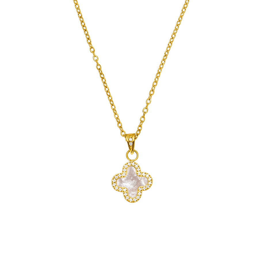 Clover Kette Gold Zirkonia Steinchen Edelstahl wasserfest