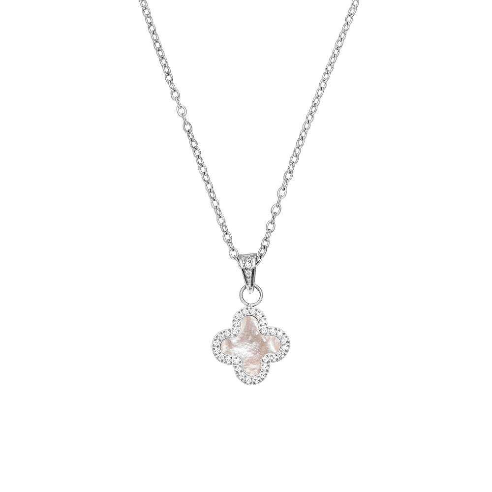 Kleeblatt Kette silber Perlmutt wasserfest Edelstahl Glitzer