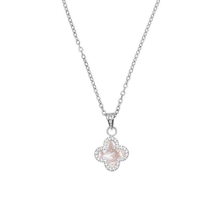 Kleeblatt Kette silber Perlmutt wasserfest Edelstahl Glitzer