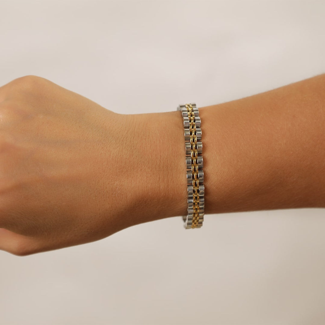 Gliederarmband 18K vergoldet Edelstahl wasserfest Silber Gold Mix