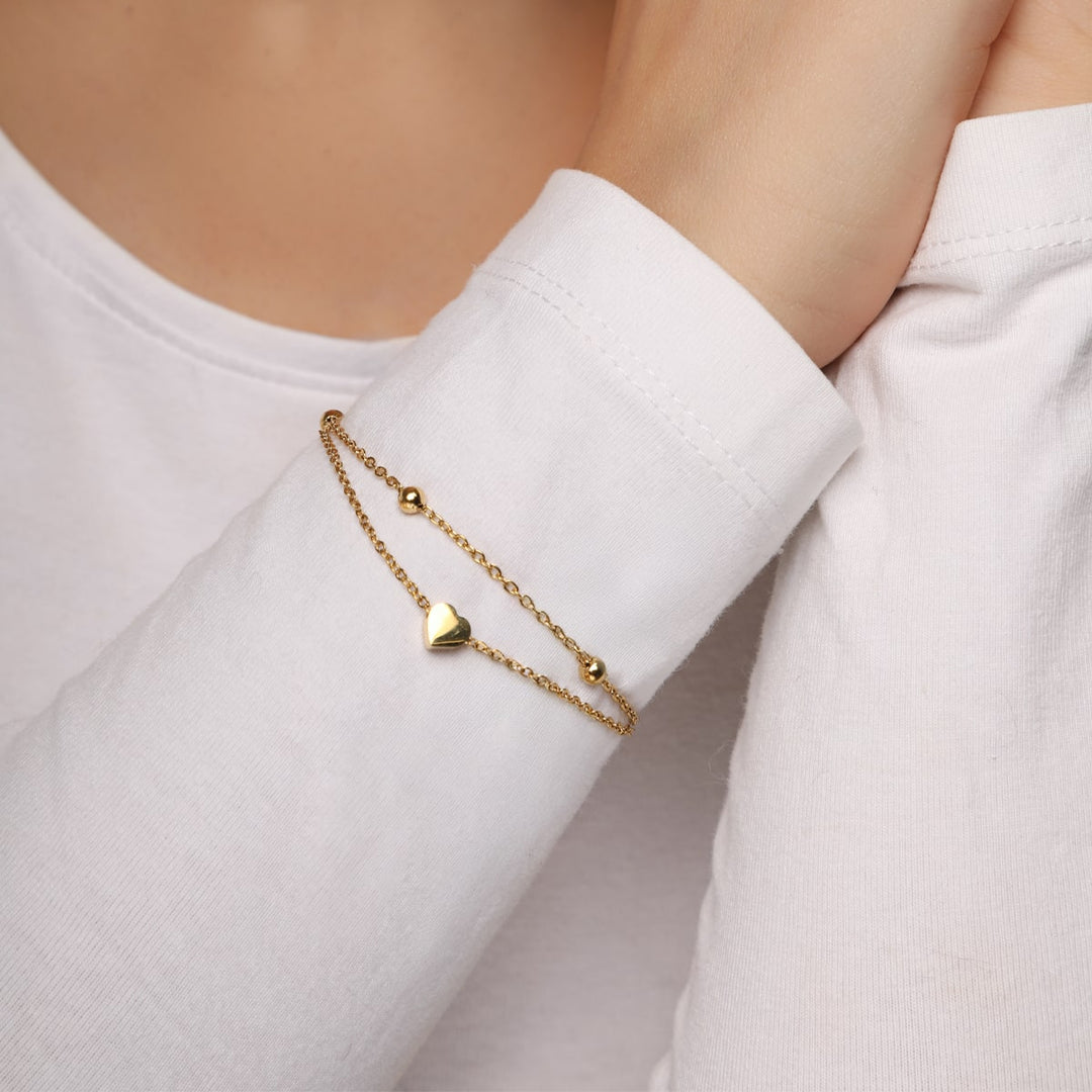 doppelreihiges Armband mit Herzchen und Kugeln gold wasserfest