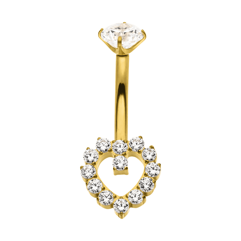 Herz Bauchnabelpiercing Titan 18K vergoldet Zirkonia Steine