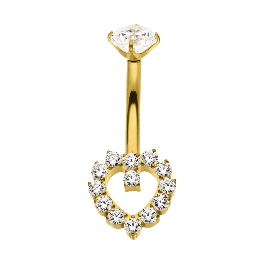 Herz Bauchnabelpiercing Titan 18K vergoldet Zirkonia Steine