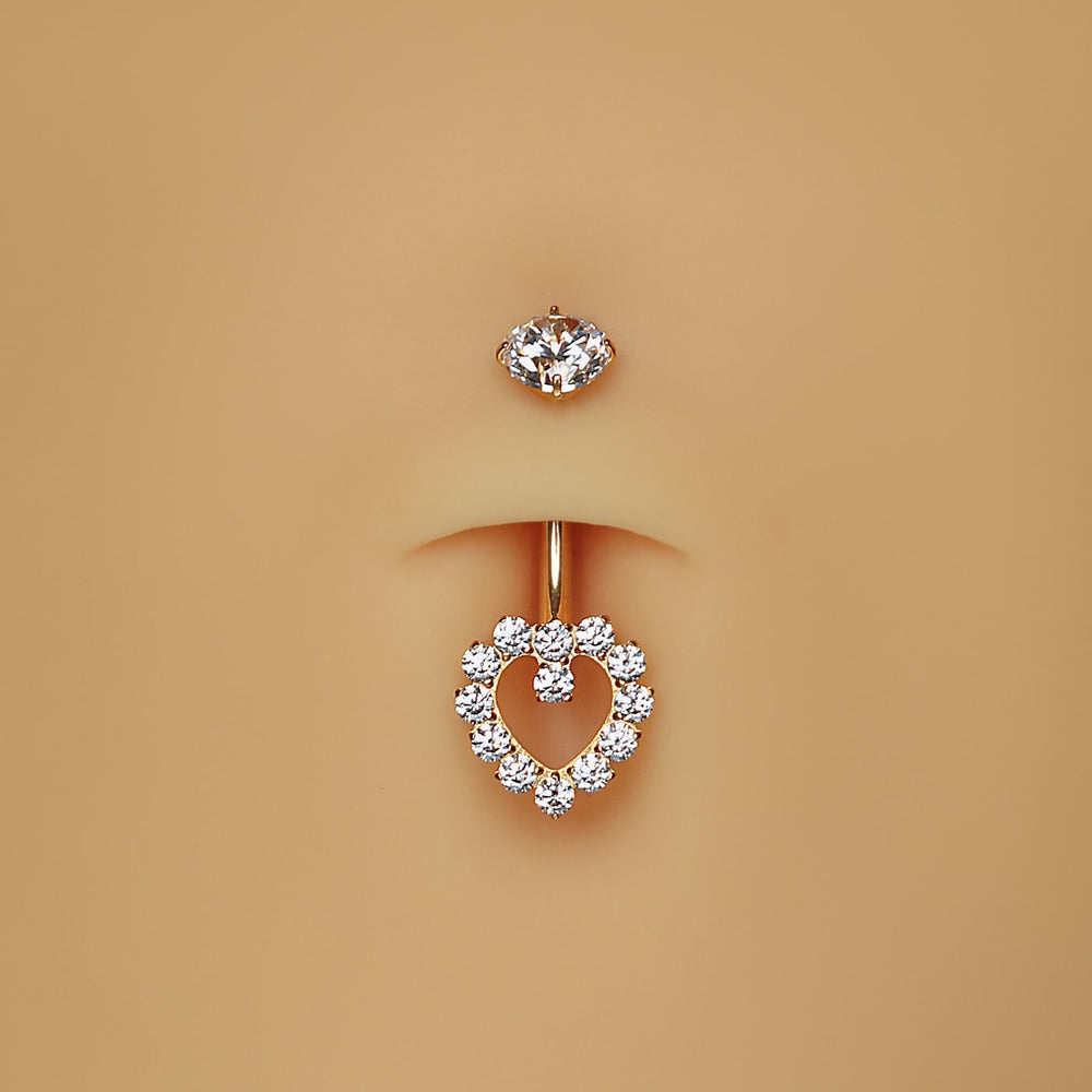 Bauchnabelpiercing Titan mit Herz Glitzer Steine wasserfest