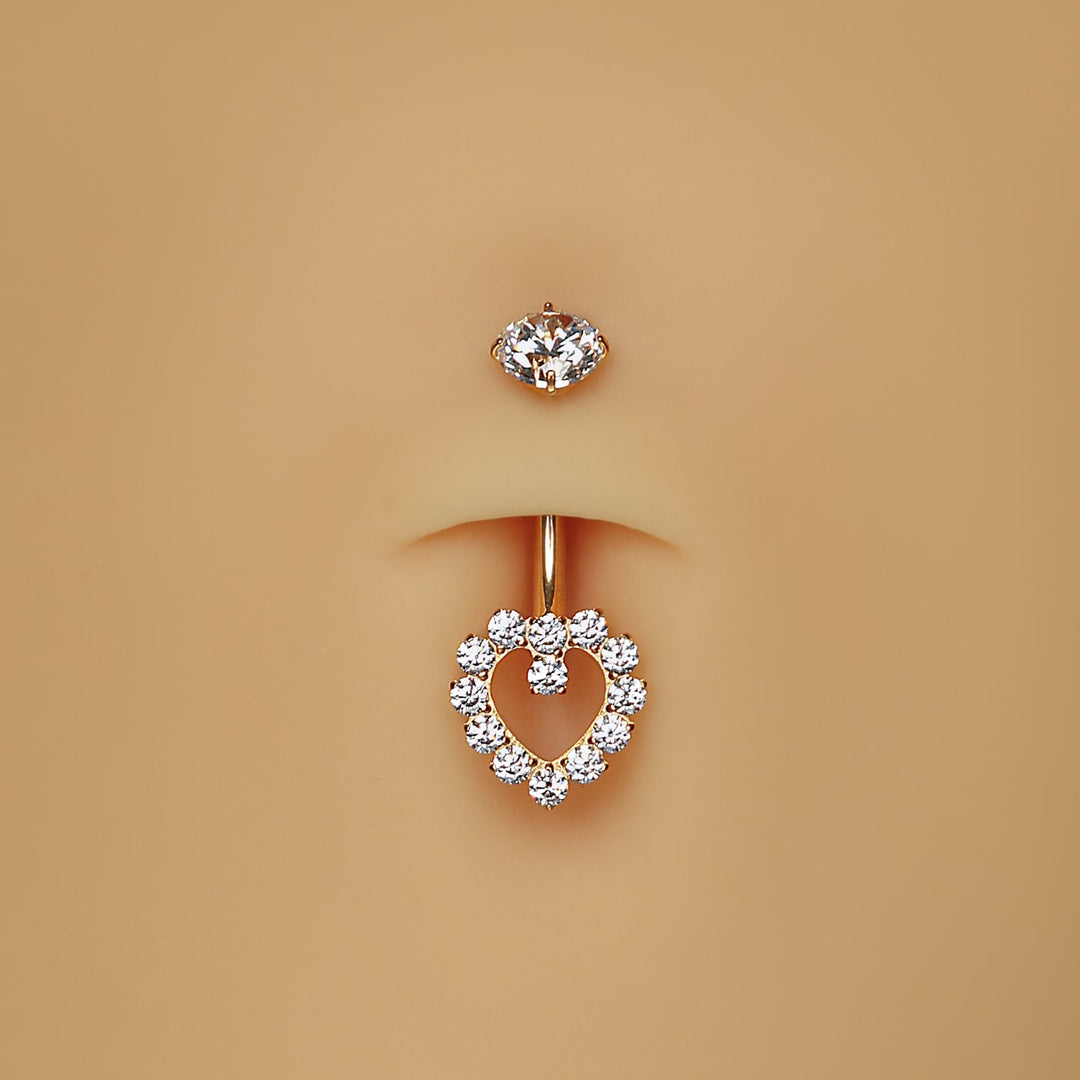 Bauchnabelpiercing Titan mit Herz Glitzer Steine wasserfest