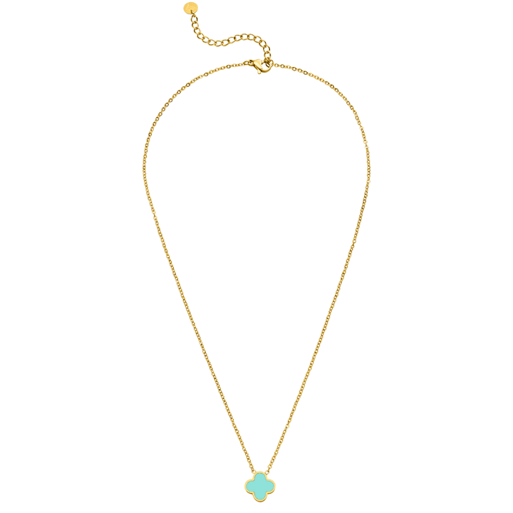 Kleeblatt Kette Clover 18K vergoldet wasserfest hellblau
