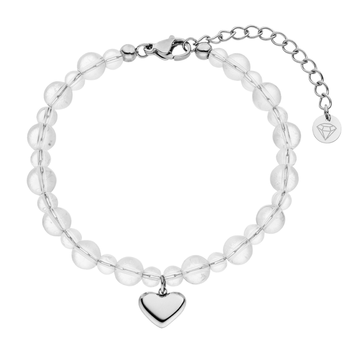 Perlenarmband mit Herzchen Edelstahl wasserfest Silber