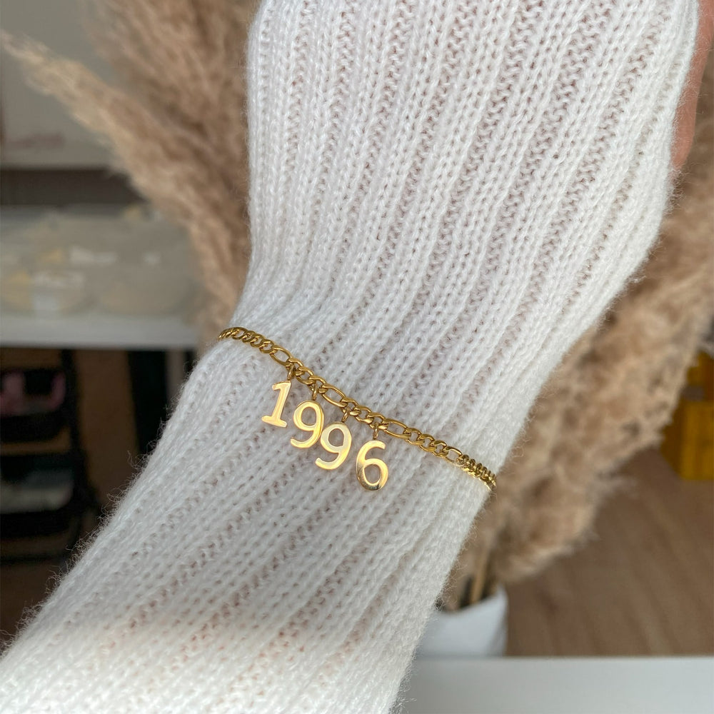 Personalisiertes Armband mit Jahreszahlen wasserfest 18K vergoldet
