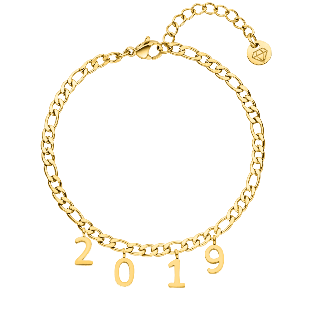 Jahreszahl Armband 18K vergoldet wasserfest personalisiert