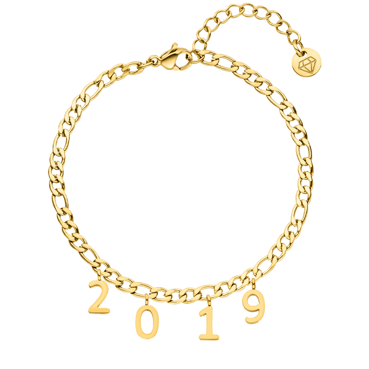 Jahreszahl Armband 18K vergoldet wasserfest personalisiert