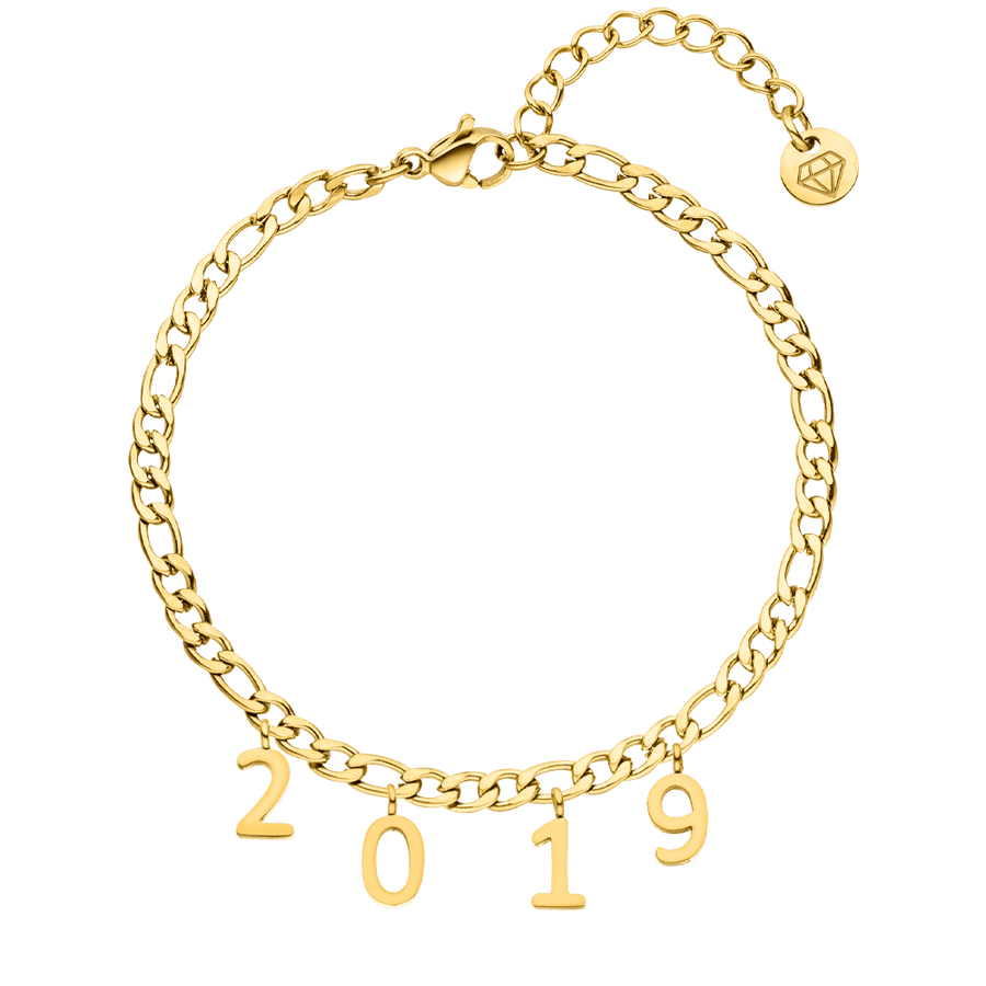 Jahreszahl Armband 18K vergoldet wasserfest personalisiert