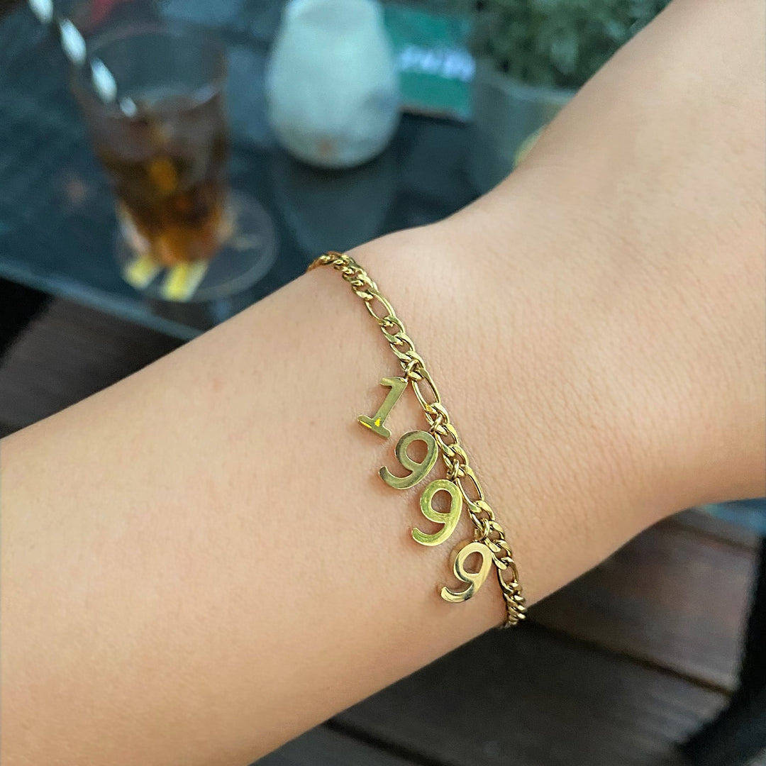 Jahreszahl Armband personalisiert wasserfest Edelstahl