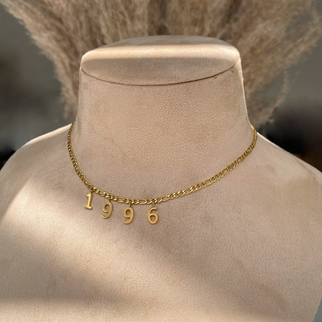 Jahreszahlkette personalisiert wasserfest 18K vergoldet Damen