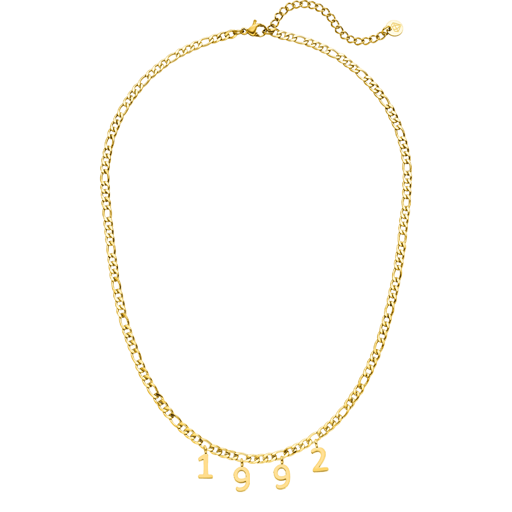 Personalisierte Jahreszahl Kette 18K vergoldet wasserfest Damen